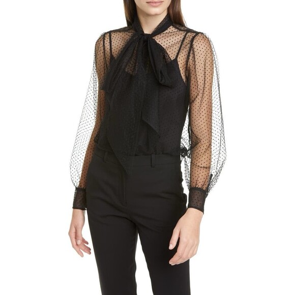 MARC JACOBS Polka Dot Tie Neck Sheer Tulle Blouse In Black size 2 MSRP $850 - Picture 6 of 7